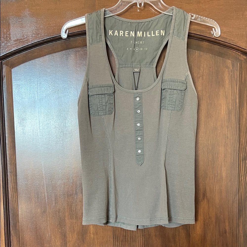 Karen Millen Khaki Button-Front Tank Top
